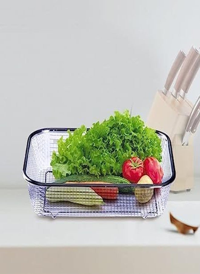 Zomify Drain Basket Steel Big Drip Tray Kitchen Drying Stand Mesh Sink Rectangle Basket Mesh Fruits, Vegetable, Drainer Washer (Pack of 1, 12 * 8.5 * 3 Centimeters, Silver) - Image 5